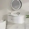 90 cm Floating Curved Bathroom Vanity in White Right Offset Single Sink Bathroom Cabinet