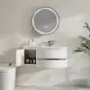 90 cm Floating Curved Bathroom Vanity in White Right Offset Single Sink Bathroom Cabinet