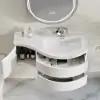 90 cm Floating Curved Bathroom Vanity in White Right Offset Single Sink Bathroom Cabinet