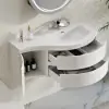 90 cm Floating Curved Bathroom Vanity in White Right Offset Single Sink Bathroom Cabinet