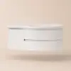 90 cm Floating Curved Bathroom Vanity in White Right Offset Single Sink Bathroom Cabinet