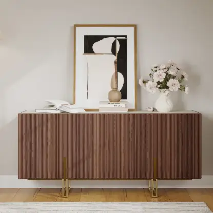 Grovyn 1600mm Buffet Sideboard Sintered Stone Top Walnut Fluted with Adjustable Shelves