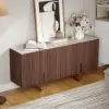 Grovyn 1600mm Buffet Sideboard Sintered Stone Top Walnut Fluted with Adjustable Shelves