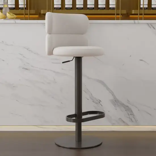 Modern Warm White & Black Velvet Swivel Bar Stool with Adjustable Height, 1 Piece