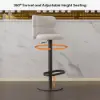 Modern Warm White & Black Velvet Swivel Bar Stool with Adjustable Height, 1 Piece