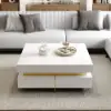 White Modern Square Coffee Table with Drawers Sintered Stone Top & Metal Legs