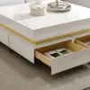 White Modern Square Coffee Table with Drawers Sintered Stone Top & Metal Legs