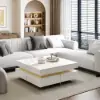 White Modern Square Coffee Table with Drawers Sintered Stone Top & Metal Legs
