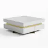 White Modern Square Coffee Table with Drawers Sintered Stone Top & Metal Legs