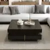 Black Modern Square Coffee Table with Drawers Sintered Stone Top & Metal Legs