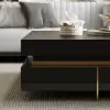 Black Modern Square Coffee Table with Drawers Sintered Stone Top & Metal Legs