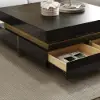 Black Modern Square Coffee Table with Drawers Sintered Stone Top & Metal Legs