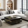 Black Modern Square Coffee Table with Drawers Sintered Stone Top & Metal Legs