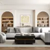 Black Modern Square Coffee Table with Drawers Sintered Stone Top & Metal Legs