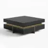 Black Modern Square Coffee Table with Drawers Sintered Stone Top & Metal Legs
