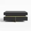 Black Modern Square Coffee Table with Drawers Sintered Stone Top & Metal Legs