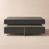 Black Modern Square Coffee Table with Drawers Sintered Stone Top & Metal Legs