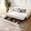 200 cm 3-Seater Warm White Boucle Convertible Sleeper Sofa with Storage & Pillows