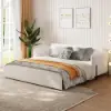 200 cm 3-Seater Warm White Boucle Convertible Sleeper Sofa with Storage & Pillows