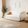 200 cm 3-Seater Warm White Boucle Convertible Sleeper Sofa with Storage & Pillows