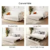 200 cm 3-Seater Warm White Boucle Convertible Sleeper Sofa with Storage & Pillows