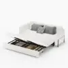 200 cm 3-Seater Warm White Boucle Convertible Sleeper Sofa with Storage & Pillows