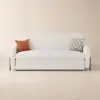 200 cm 3-Seater Warm White Boucle Convertible Sleeper Sofa with Storage & Pillows