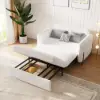 135 cm 1-Seater White Corduroy Convertible Sleeper Sofa with Storage & Pillows – AUD-H2096