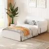 135 cm 1-Seater White Corduroy Convertible Sleeper Sofa with Storage & Pillows – AUD-H2096