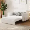 135 cm 1-Seater White Corduroy Convertible Sleeper Sofa with Storage & Pillows – AUD-H2096
