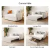 135 cm 1-Seater White Corduroy Convertible Sleeper Sofa with Storage & Pillows – AUD-H2096