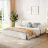 200 cm 3-Seater White Corduroy Convertible Sleeper Sofa with Storage & Pillows – AUD-H2097