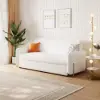 200 cm 3-Seater White Corduroy Convertible Sleeper Sofa with Storage & Pillows – AUD-H2097