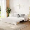 200 cm 3-Seater White Corduroy Convertible Sleeper Sofa with Storage & Pillows – AUD-H2097