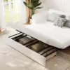 200 cm 3-Seater White Corduroy Convertible Sleeper Sofa with Storage & Pillows – AUD-H2097