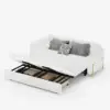 200 cm 3-Seater White Corduroy Convertible Sleeper Sofa with Storage & Pillows – AUD-H2097