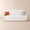 200 cm 3-Seater White Corduroy Convertible Sleeper Sofa with Storage & Pillows – AUD-H2097
