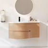 35" Floating Single Curved Bathroom Vanity with Sink & Storage – Natural Left Offset