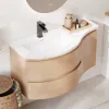 35" Floating Single Curved Bathroom Vanity with Sink & Storage – Natural Left Offset