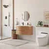 35" Floating Single Curved Bathroom Vanity with Sink & Storage – Natural Left Offset