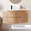 35" Floating Single Curved Bathroom Vanity with Sink & Storage – Natural Left Offset