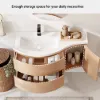 35" Floating Single Curved Bathroom Vanity with Sink & Storage – Natural Left Offset