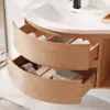 35" Floating Single Curved Bathroom Vanity with Sink & Storage – Natural Left Offset