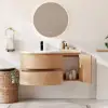 35" Floating Single Curved Bathroom Vanity with Sink & Storage – Natural Left Offset