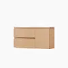 35" Floating Single Curved Bathroom Vanity with Sink & Storage – Natural Left Offset