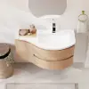 35" Floating Single Curved Bathroom Vanity with Sink & Storage – Natural Right Offset