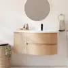 35" Floating Single Curved Bathroom Vanity with Sink & Storage – Natural Right Offset