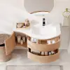 35" Floating Single Curved Bathroom Vanity with Sink & Storage – Natural Right Offset