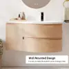 35" Floating Single Curved Bathroom Vanity with Sink & Storage – Natural Right Offset