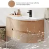 35" Floating Single Curved Bathroom Vanity with Sink & Storage – Natural Right Offset